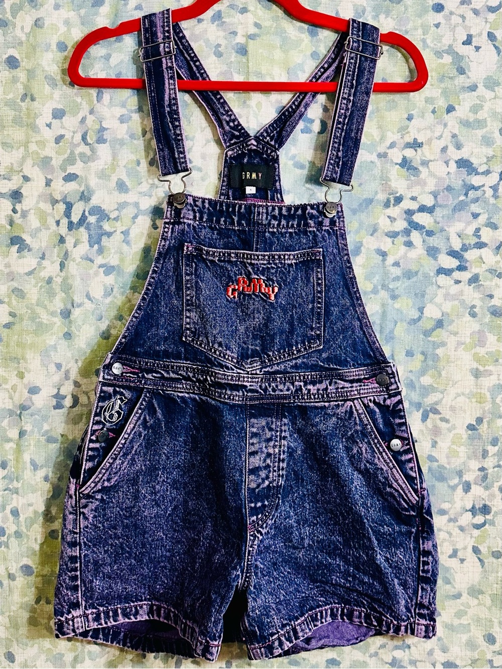 GRMY Acid Wash Denim Short Overalls Small